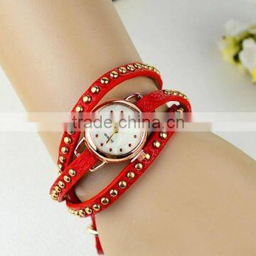 2015 Hot Sale Leather Bracelet Watch With Diamond With Good Quality With Mushroom Nail photo-4