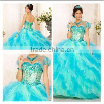 2014 New Arrival Sweetheart Ball Gown Beaded Ruffled Quinceanera Dress with Detachable Skirt