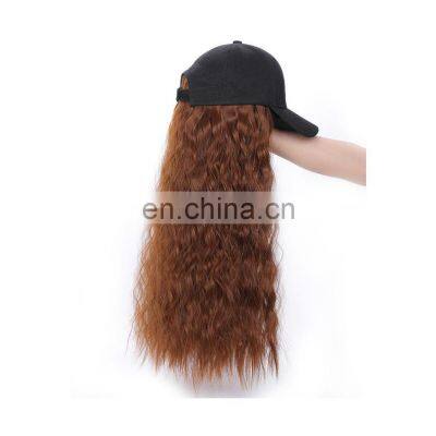24 Inch Long Wavy Synthetic Hair Wig With Hat Hot Style Black Color For Woman High Temperature photo-3