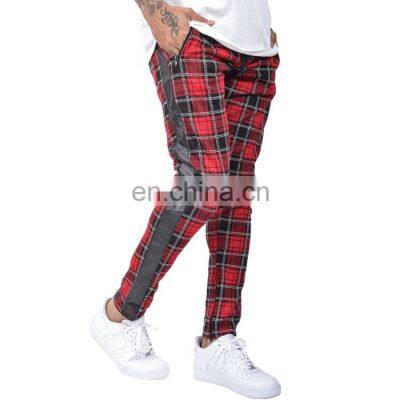 OEM Fashion Red Drawstring Stripe Side Long Trousers Men Check Pant