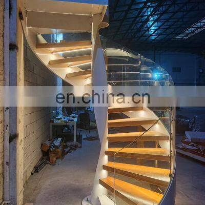 China Factory Supplier Oak Solid Wood Tempering Glass Spiral Stair Used Spiral Staircases