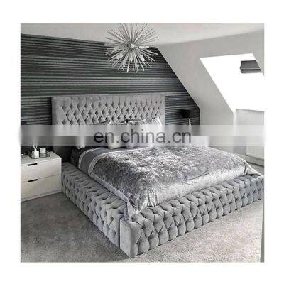 Modern beds soft bed room furniture high headboard Velvet king queen Size