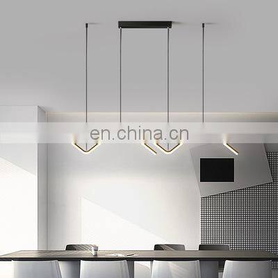 Minimalist Line LED Restaurant Chandelier Nordic Modern Ceiling Lamp Black Aluminum Pendant Light photo-4