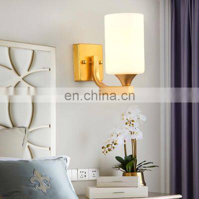 Home Hotel Indoor Bedroom Modern Glass Lampshade Iron Lamp Body Bedside Golden Wall Light photo-5