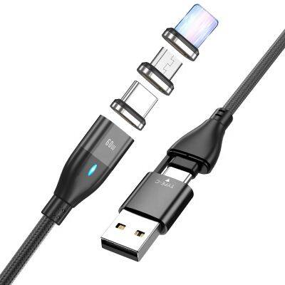 60W magnet charging cable 3A fast charging data transfer magnetic phone charger USB-A/C to 3 in 1 Magnetic Cable support laptop