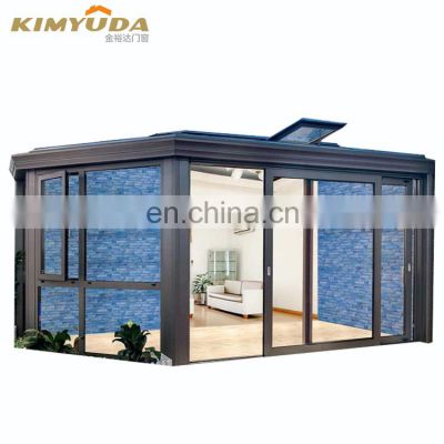 JYD Patio Enclosure Aluminium Sunrooms Gazebo Glass Garden Greenhouse Flat roof inclined sun room