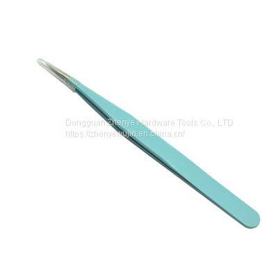 Colorful makeup eyelash tweezers high-quality stainless steel acid and alkali resistant blue straight head tweezers sticker