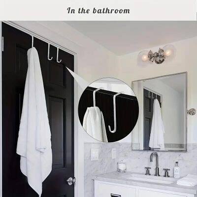 Over The Door Hooks, Door Hanger Hook Fits Door Widths, Reversible Metal Door Hooks for Hanging Clothes, Coats, Towels, Shoe Organizers photo-3