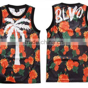 100%polyester Flower Printing Fashion men's Tank Tops