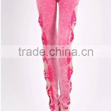 2016 Hot Sale Colored Bowknot Hollow-out Design Women Skinny Denim Jeans photo-2