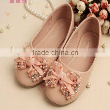 2015 Hotest Kids Shoes Princess Pearls Pink Ribbon Bow Shoes