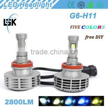 Strong powerful g6 12v-24v high quality led headlight h11 with five colors changeable