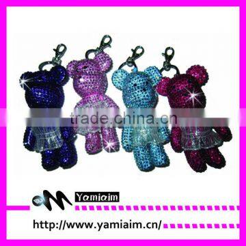 Rhinestone Embellished Little Bear Design Keychain, Fuchsia