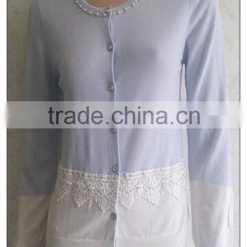 Fashion color blocking knitting wear long sleeve autumn girl cardigan