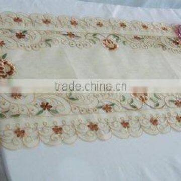 100% polyester table runner with brown flower embroidery houseware household textile