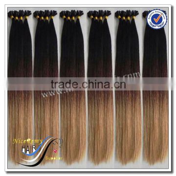 Wholesaletop quality ombre hair extension 100% human keratin hair flat tip hair extension