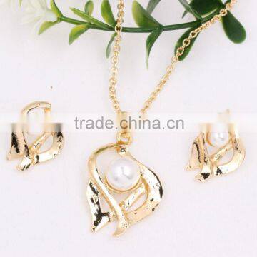 Fancy Fashion Wedding Bridal Jewellry Symbol Gold Faux Pearl Necklace Earrings Jewelry Set