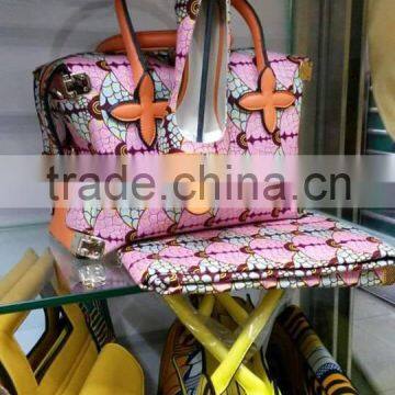 women high heels sandals and hand bag set with african wax printed pattern