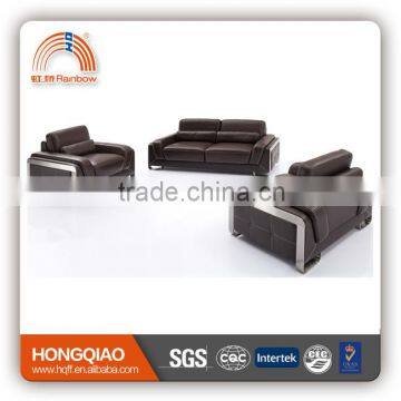 S-09 luxury stainless steel fram office leather sofa