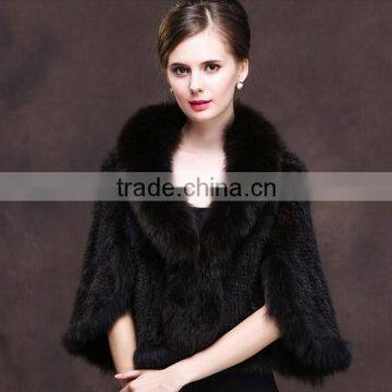 High quality classic design mink fur shawl and stole with fox fur trim