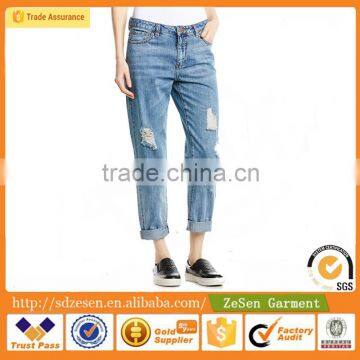 Wholesale OEM Custom Factory Clothes Women Boyfriend Jeans Apparel Jeans Wholesale In GuangZhou