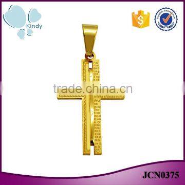 Fashion gold plated jewelry stainless steel scriptures cross necklace pendant