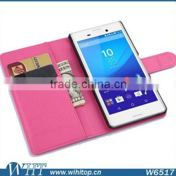 Hot Selling PU Leather Wallet Case for Sony Xperia M4, Wholesale for Xperia Z4 Aqua Cell Phone Case