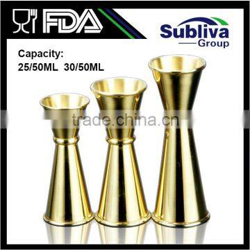 25 / 50ml Gold Plated Banded Double Stainless Steel Jigger