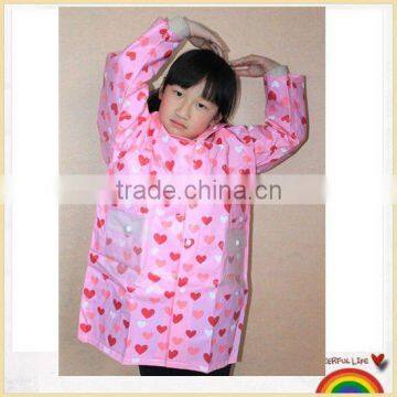 Fully print waterproof breathable kids long raincoat