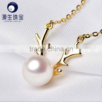 fashion jewelry 8--8.5mm white/golden near round saltwater akoya pearl pendant