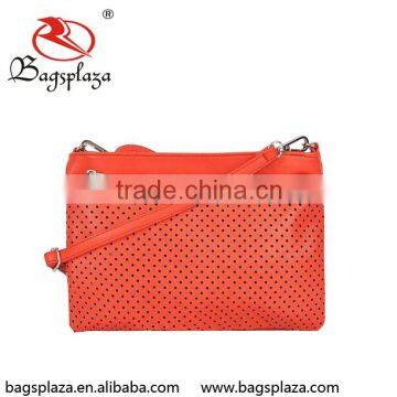 Alibaba China Western Style PU Leather Lazer Cut With Zipper Women Handbag Red