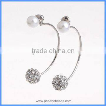 Wholesale New Arrival Imitation Pearl Crystal Rhinestone Pave Metal Double Ball Dangle Hook Stud Earrings CTBE8-DS01