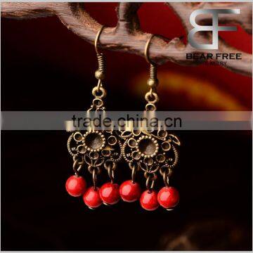 Ethic Style Classic Sweet Jewelry Flower Shaped Earrings with red stones