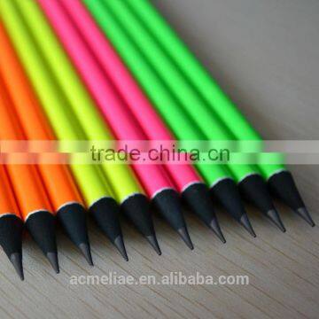 7" Standard Size Round Shape Neon Color Body Black Wood Pencil Sharpened With Dipped Top photo-2