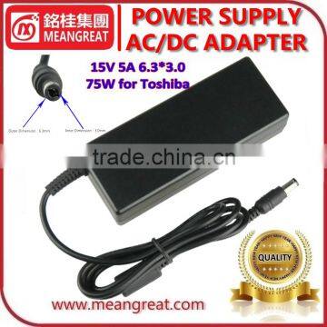Notebook charger For Toshiba 15V 5A 75W laptop adapter
