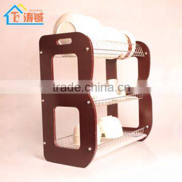 Living Room Furniture 3 Tiers Wooden Dish Rack With Utensil Holder and Cup Holder Quality Choice photo-3