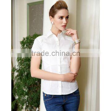 Womens Tailored Plus Size Short Sleeve Button Down Shirt Manufacturer White Blouse with Stretch