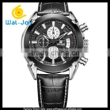 WJ-5485 genuine leather band small dial can work multifunction men waterproof Megir watch