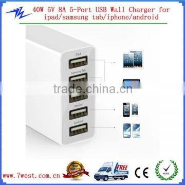 Customized 40W 5V 8A 5 Port Desktop Charger USB Wall Charger for Ipad,iphone,android,samusung Tab photo-4