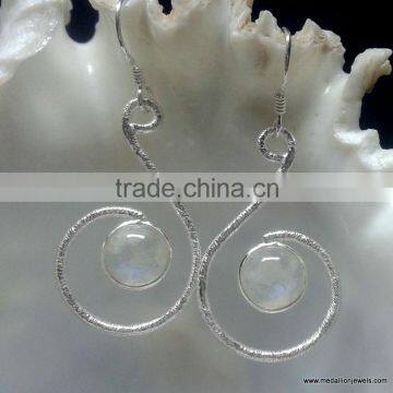 925 Sterling Silver Rainbow Moonstone Cabochon Earrings, Fashionable Bezel Earrings, Designer Matt Finished Moonstone Earring