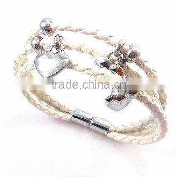 YB253 2013Fashion heart shape leather bracelets &stainless steel chain