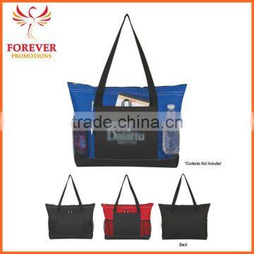 Wholesale 600 D Denier Polyester Top Zippered ClosureTote Bag With Mesh Pocket