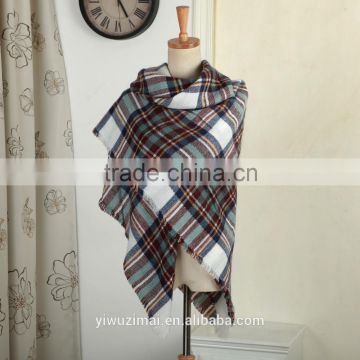 Womens Winter Cashmere Wool Plaids Scarf Shawl Pashmina Wraps Pockets