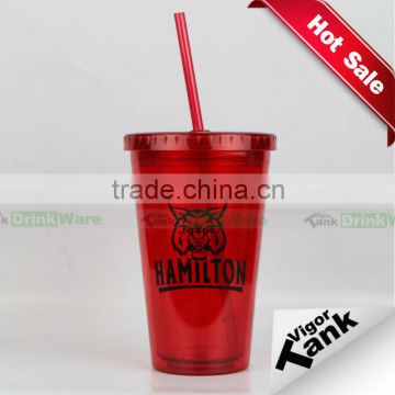 Wholesale 16oz Plastic Cup with Lid and Straw