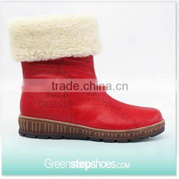 2015 Ladies Fashion Lovely Warm Red First Grain Leather Winter Boots