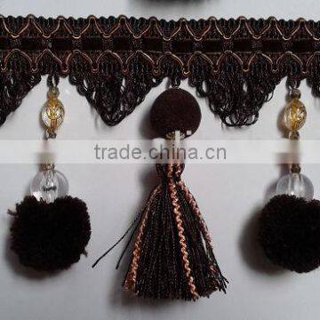 Pompon Fabric Tassel ball Fringe lace ,polyester fringe for curtain sofa decor