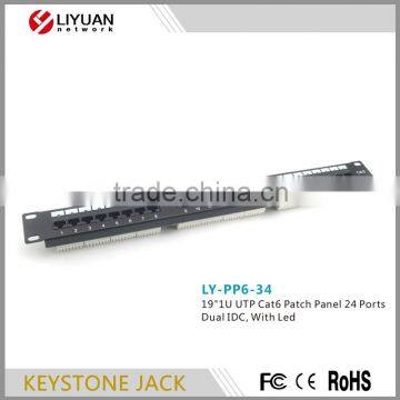 LY-PP6-34 19"1U UTP Cat6 Patch Panel 24 Ports Dual IDC With Led patch panel