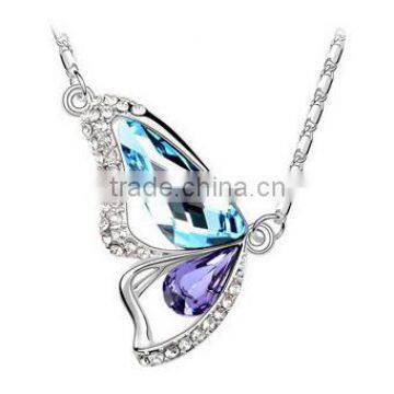 Nice Alloy Multiple Colors Stone Crystal Flying Butterfly Chain Necklace For Women