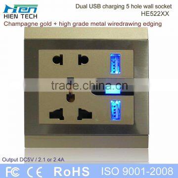 13A electricial wall socket Universal 5 pin usb plug/usb socket/usb wall socket