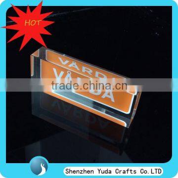 hot sale acrylic paperweight frame, acrylic counter sign stand printed nameplate block